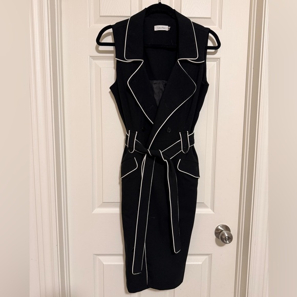 Calvin Klein Dresses & Skirts - Calvin Klein Black Dress with White Piping